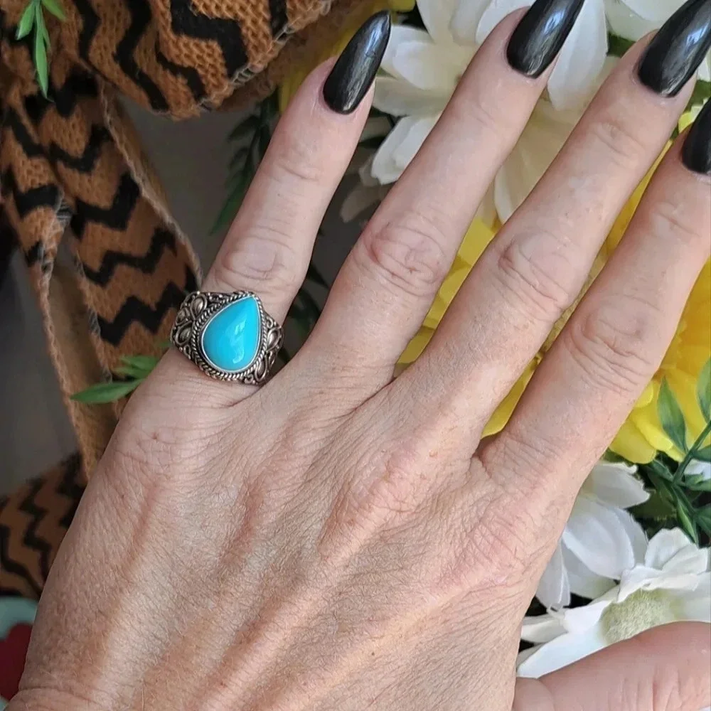 Natural Sleeping Beauty Turquoise Solitaire Ring In 925 Sterling Silver